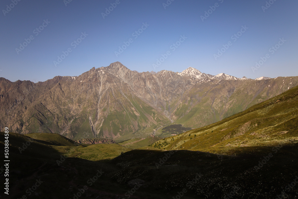 A panoramic view on the Kuro ridges in the Greater Caucasus Mountains in Georgia.
