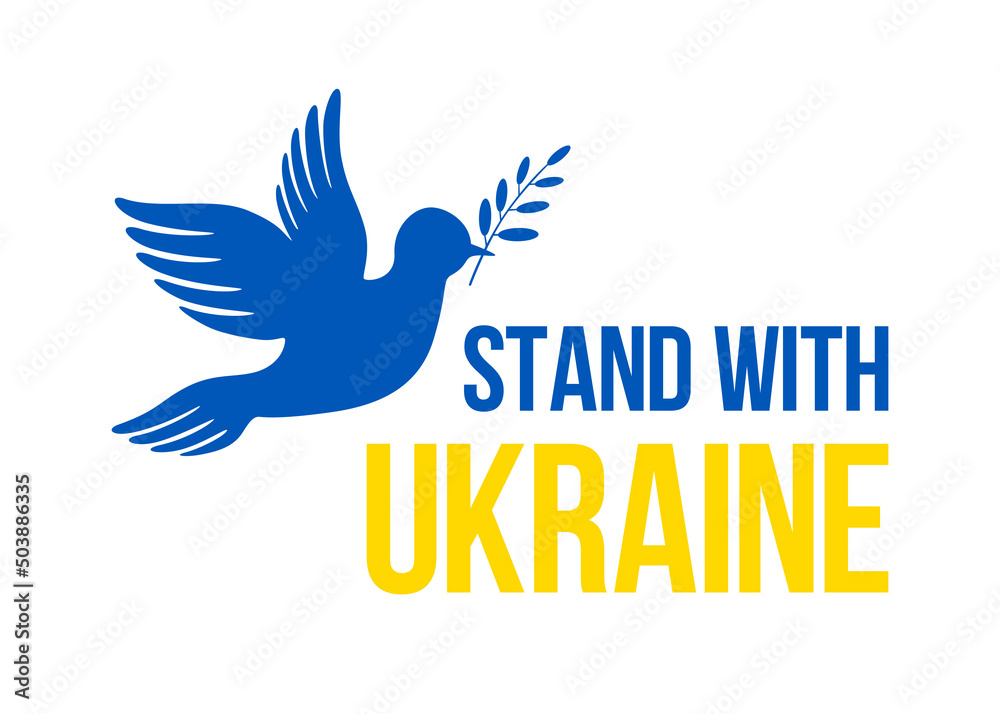 Fototapeta premium Flag of Ukraine with a dove of peace icon . Russian ukrainian conflict symbol. Peace dove with ukrainian flag icon isolated