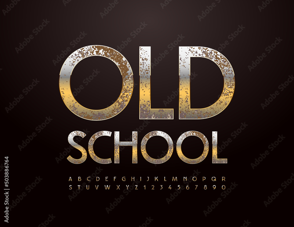 Vector metallic logo Old School. Creative grungy Font. Artistic Letters and Numbers Vector metallic logo Old School. Creative grungy Font. Artistic Letters and Numbers