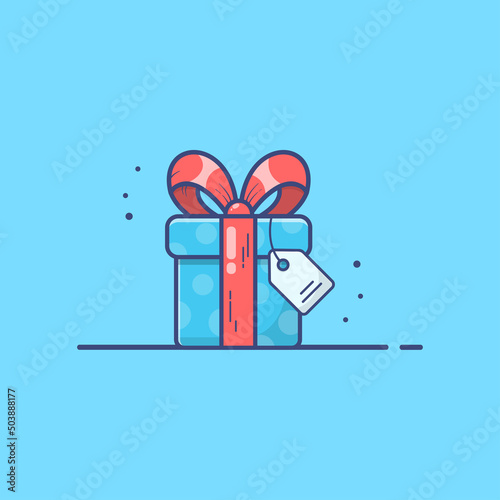 flat style gift box illustration with red ribbon. gift box icon with light blue background.