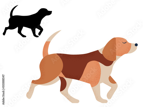 Beagle Dog Breed in Cartoon and Outline