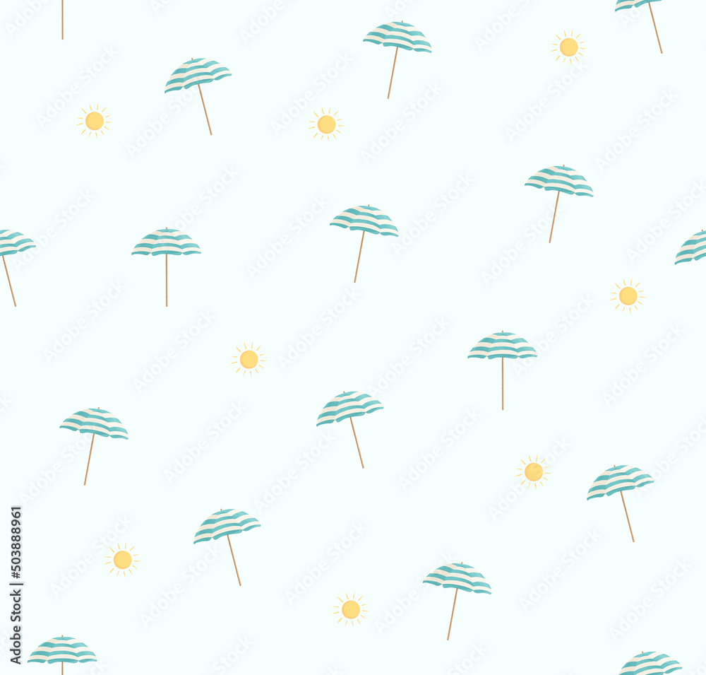 Beach umbrella  and sun seamless pattern illustration