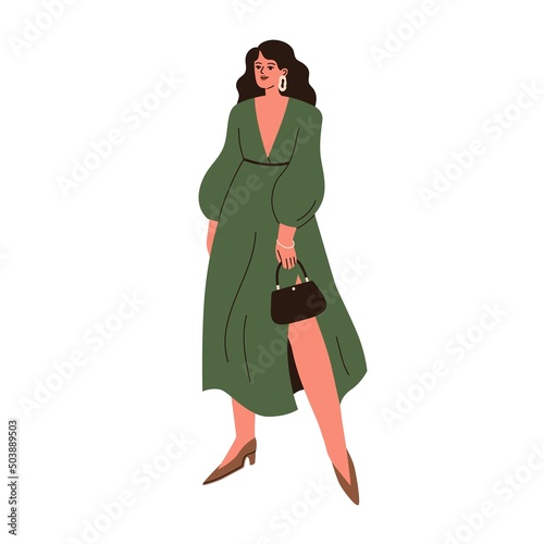Woman in fashion dress for evening party. Pretty girl wearing stylish clothes...