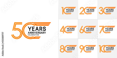 set of anniversary premium collection orange and black color can be use for celebration event