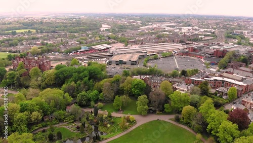 Aerial view of japanese garden in Avenham park and Preston train station photo