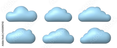 Set of cartoon clouds. 3d effect clouds icons. Volume clouds