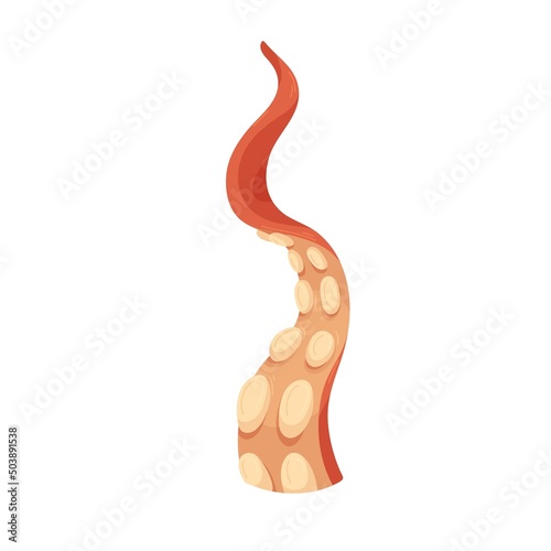 Octopus tentacle rising up, stretching. Sea underwater krakens leg with sucke...