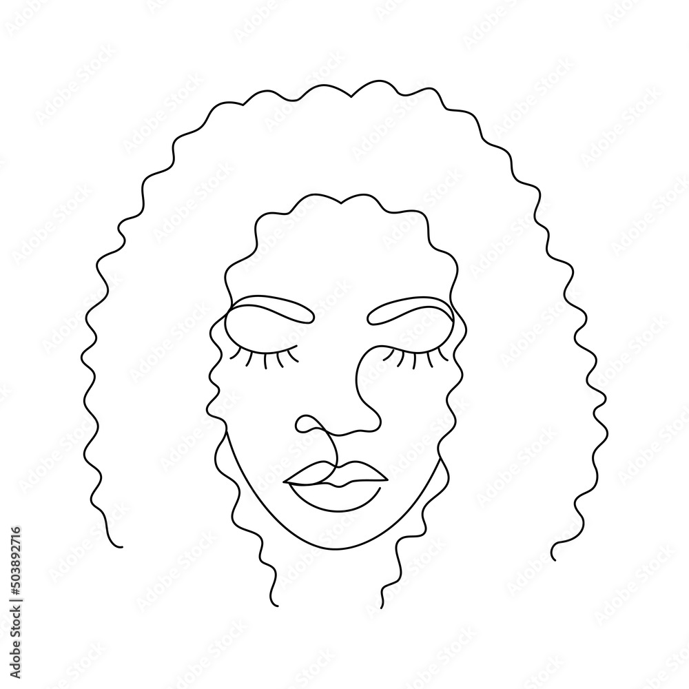 Face of an Afro American woman in a modern abstract minimalist one line ...