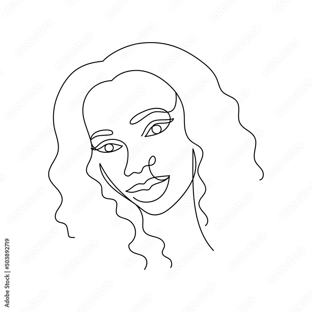Face of an Afro American woman in a modern abstract minimalist one line ...
