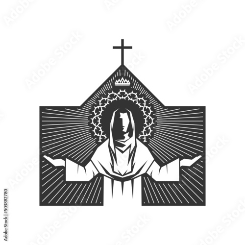 Christian illustration. Church logo. Jesus Christ is the head of the church.
