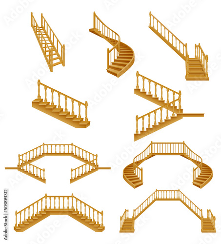 stairs for the house inside to the second floor made of wooden vector illustration