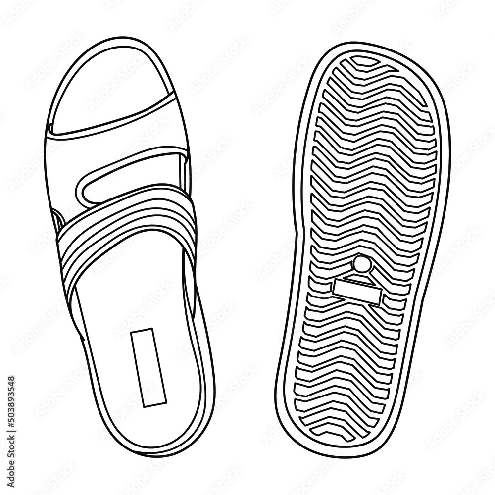 Pair of flip flops, summer time vacation attribute, slippers, shoes, sketch style vector black and white illustration isolated on white background. Hand drawn flip flops, sandals, symbol of summer. Pair of flip flops, summer time vacation attribute, slippers, shoes, sketch style vector black and white illustration isolated on white background. Hand drawn flip flops, sandals, symbol of summer.