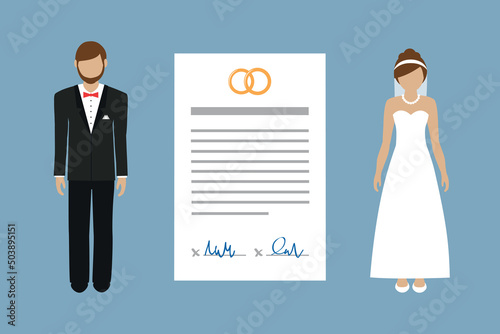marriage contract info graphic with married couple pictogram