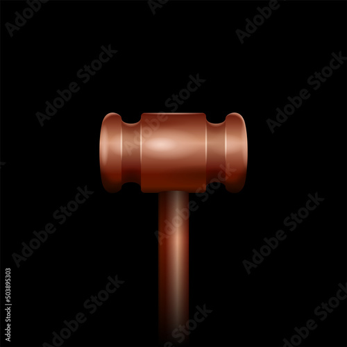 Judge gavel, glossy on black background