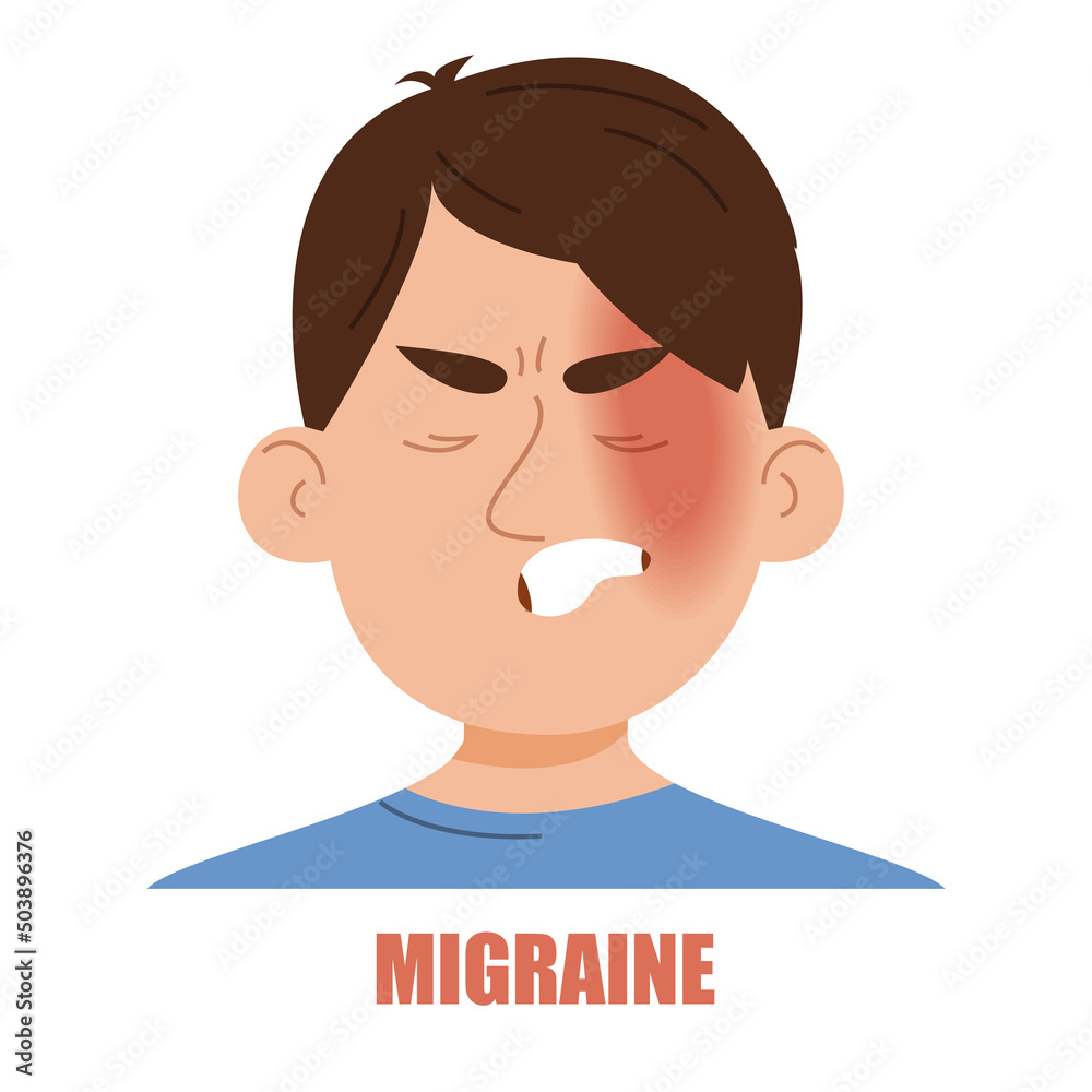 Man suffering from migraine vector isolated. Headache on the one side of the head. Problems with health. Unhappy guy in despair. Young man tired of the migraine.
