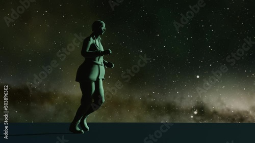 sports running training running girl  milky way background clothes without texture 3d render
