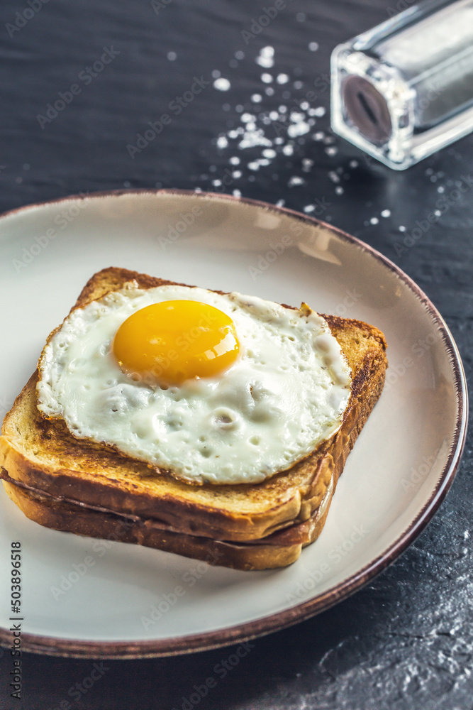Egg Toast on White Plate Egg Toast on White Plate