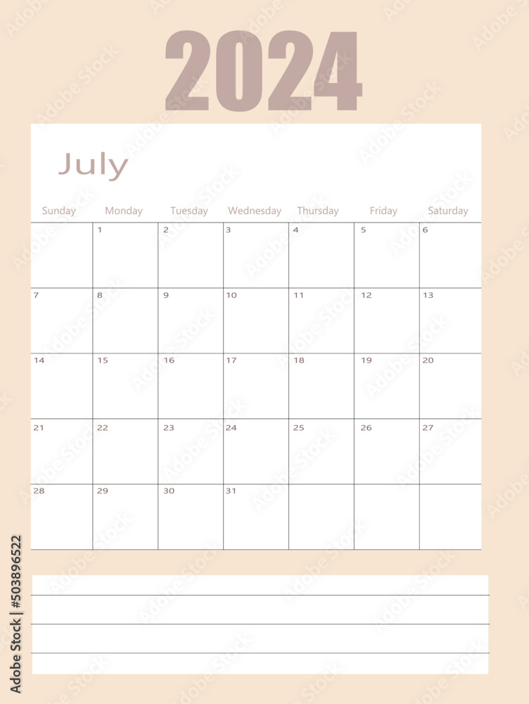 2024 July calendar or desk planner, weeks start on Monday - plain white ...
