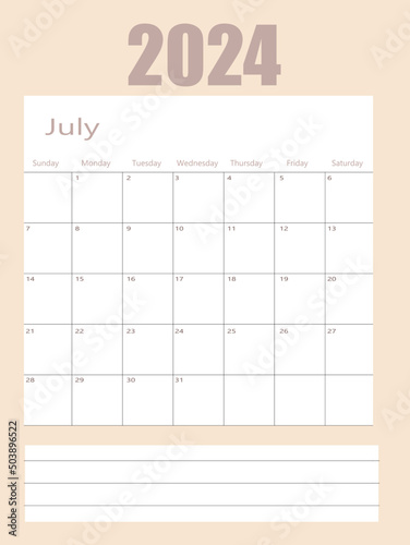 2024 July calendar or desk planner, weeks start on Monday - plain white and light green theme