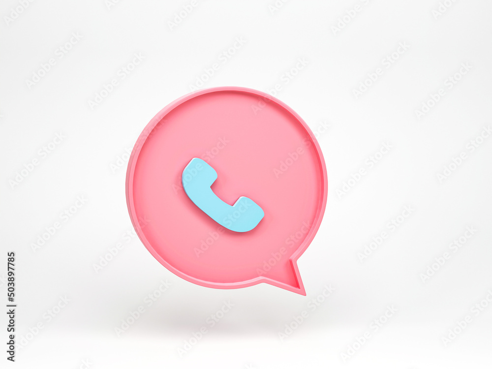 3D rendering, 3D illustration. Phone call icon in speech bubble isolated on white background. Telephone receiver simple minimal style. 3D rendering, 3D illustration. Phone call icon in speech bubble isolated on white background. Telephone receiver simple minimal style.