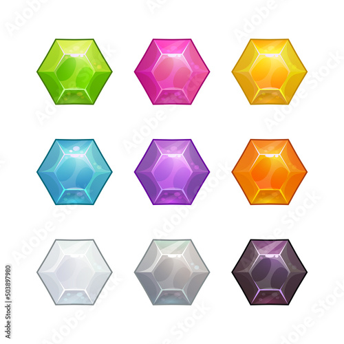 Cartoon polygonal crystal assets for game design.