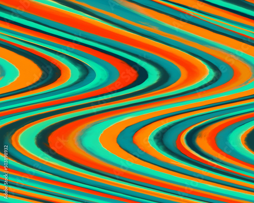 abstract texture with lines and waves of orange and green colors, background with oil texture