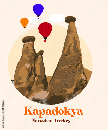 Cappadocia - nevsehir turkey. hand drawing vector illustration	