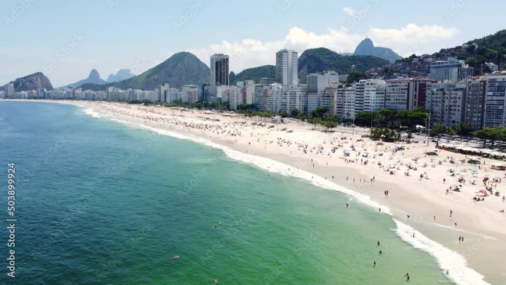 Aerial shot of the Copacabana beach, a tropical sandy beach in Rio de Janeiro, Brazil Aerial shot of the Copacabana beach, a tropical sandy beach in Rio de Janeiro, Brazil