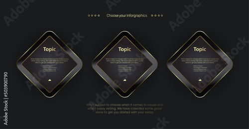 Three Vector of Gold OPtion buttons design,THREE chart elements levels illustration for business and finance design