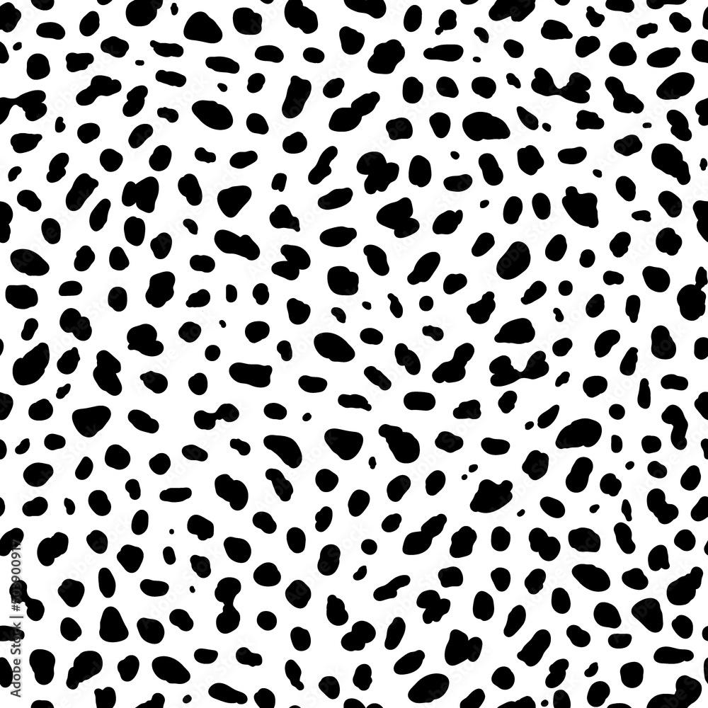 Seamless animal pattern. Imitation of skin of dalmatian dog. Black spots on white background. Seamless animal pattern. Imitation of skin of dalmatian dog. Black spots on white background.