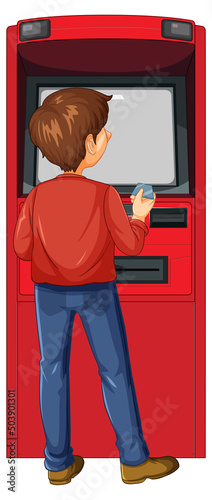 Back of a man withdraw money from ATM machine