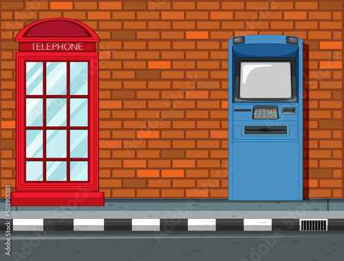 Empty scene with ATM on street in the city