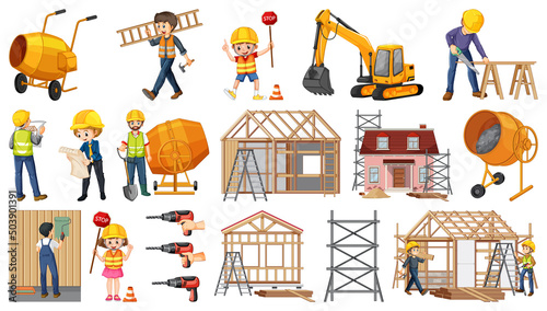 Set of construction site objects