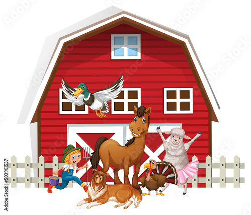Many farm animals and farmer