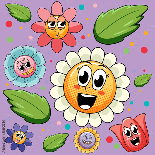 Seamless background with colorful flowers