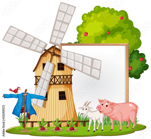 Empty banner template with farm animals