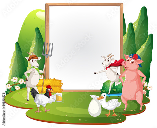 Empty banner template with farm animals