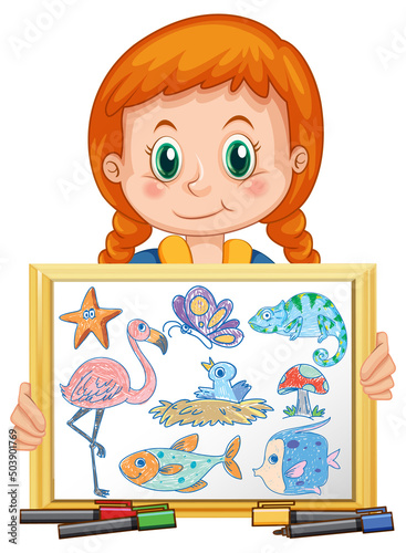 Happy girl holding her art work