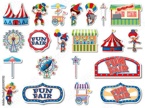 Sticker set of amusement park and fun fair objects