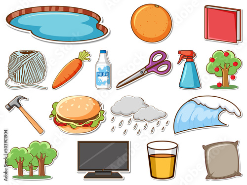 Sticker set of mixed daily objects