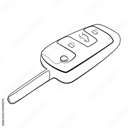 Car key one line drawing on white isolated background 