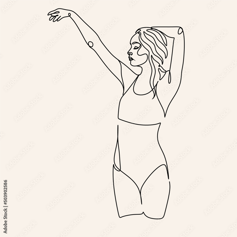 Trendy Line Art Woman Body. Minimalistic Black Lines Drawing. Female Figure Continuous One Line Abstract Drawing. Modern Scandinavian Design. Naked Body Art. Vector Illustration. Trendy Line Art Woman Body. Minimalistic Black Lines Drawing. Female Figure Continuous One Line Abstract Drawing. Modern Scandinavian Design. Naked Body Art. Vector Illustration.