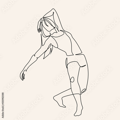 Continuous drawing in one line. Happy woman stretching. Vector illustration. Dancer dancing contemporary dance. Minimalist Wellness Feminine Illustration Elegant Logo