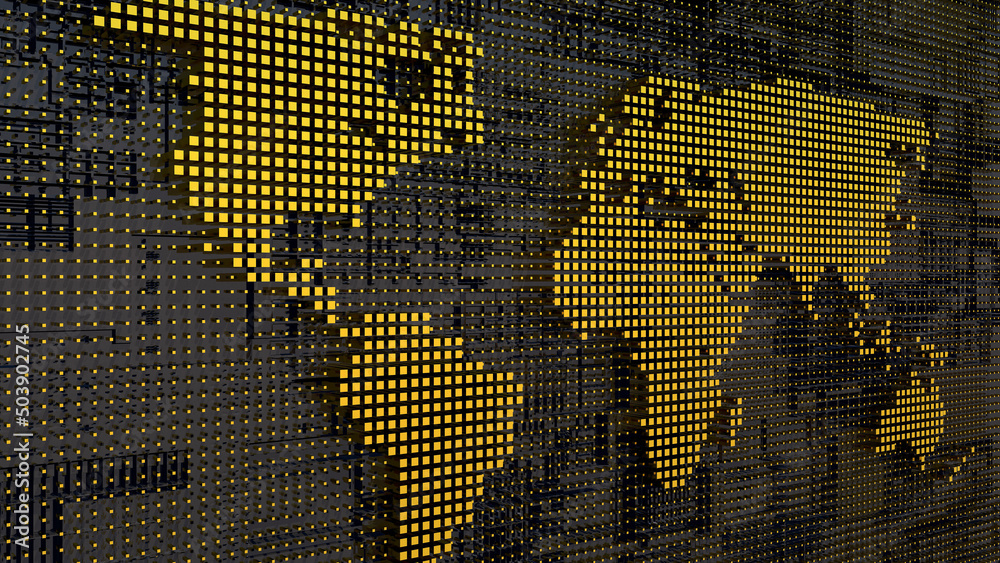Fototapeta premium 3d technology world map background. Digital globe network data concept. Business, future, internet idea. 