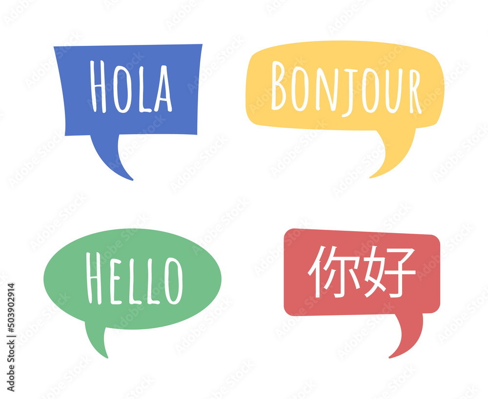 Saying hello in different languages semi flat color vector speech ...