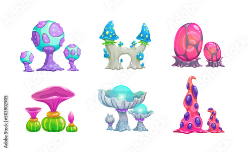 Alien plants set. Vector magic unusual mushrooms