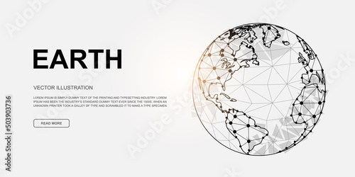 Earth 3d low poly symbol for landing page template. Planet design illustration. Polygonal World map illustration for homepage design, adv page.