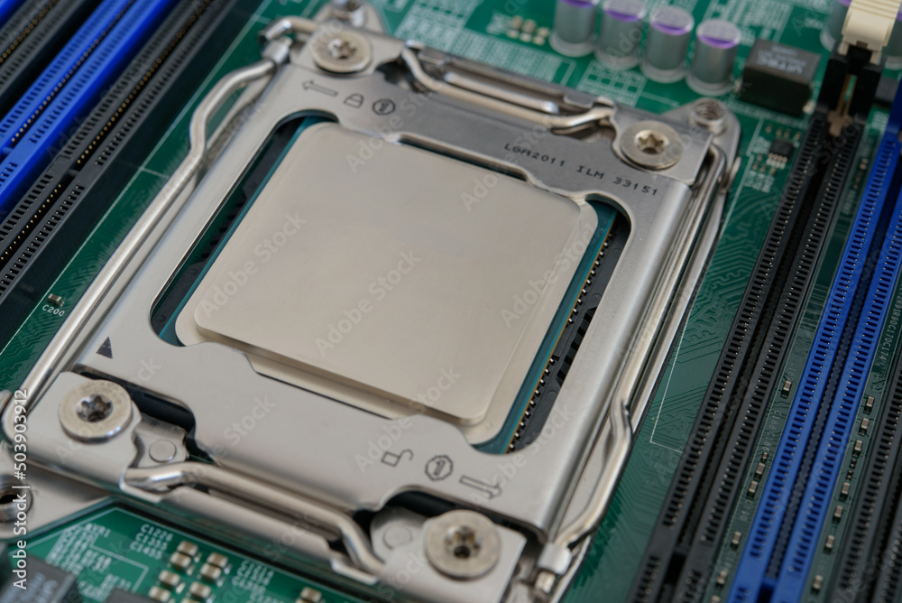 Fototapeta premium CPU, kurz für Central Processing Unit, Nahaufnahme