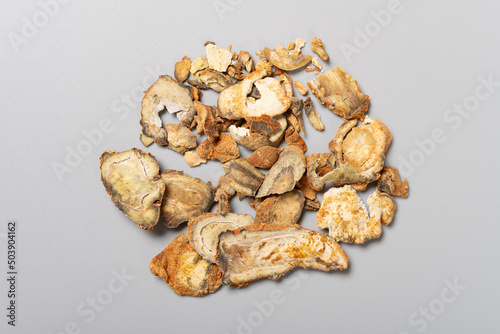 top view herb SanQi or Notoginseng Radix et Rhizoma or Sanchi photo