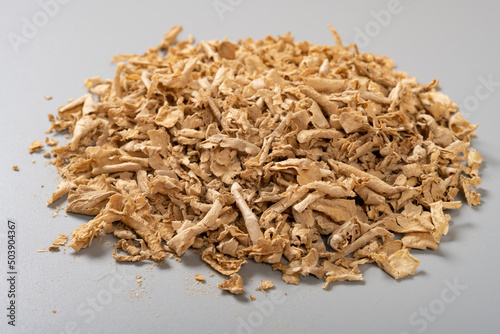angle view herb JiangPi or Zingiber officinale Rosc or Ginger peel